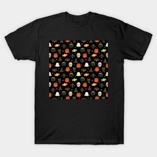 Halloween Pattern Pumpkins Ghosts Bats T-Shirt